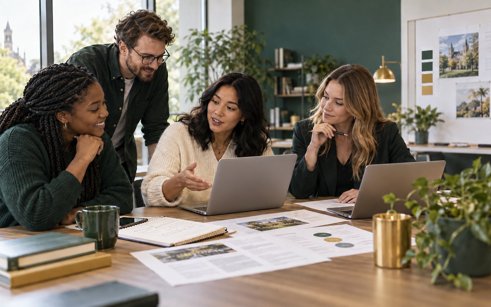 University marketing team reviewing programme content together