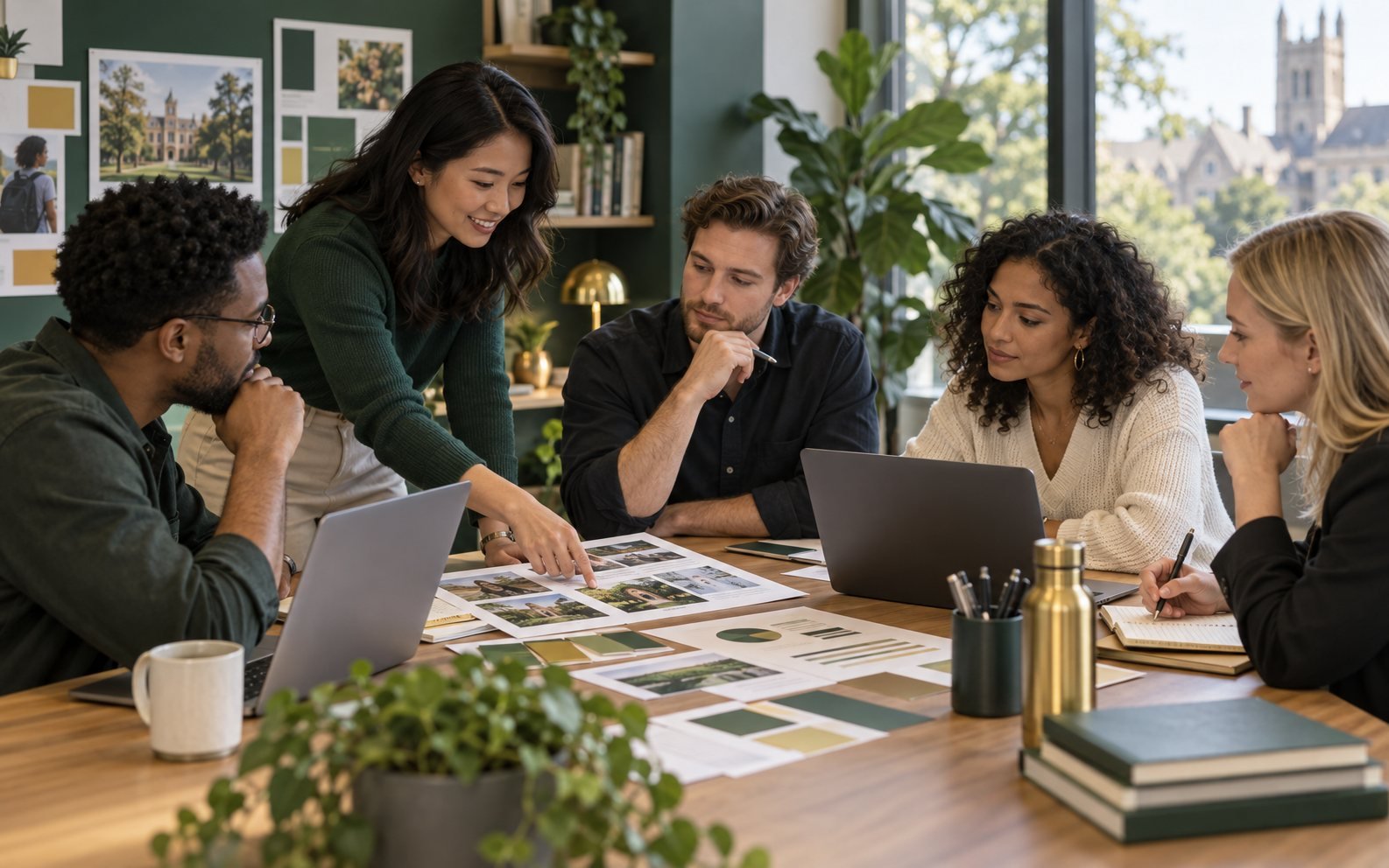 University recruitment marketing team planning a campaign
