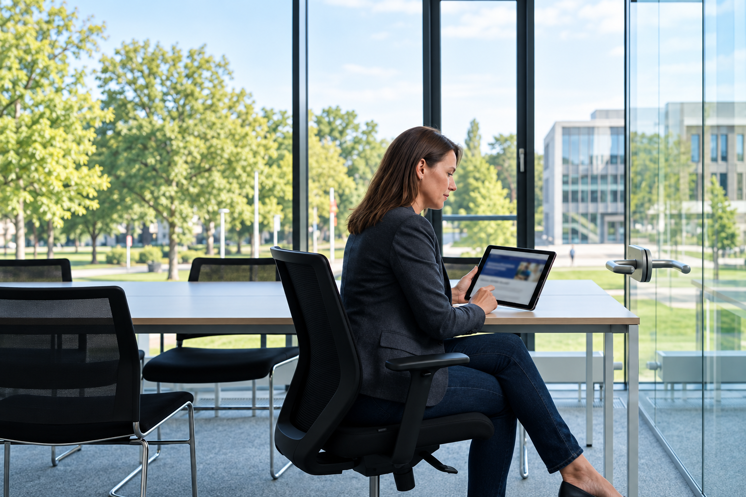 University admissions manager reviewing an online programme profile